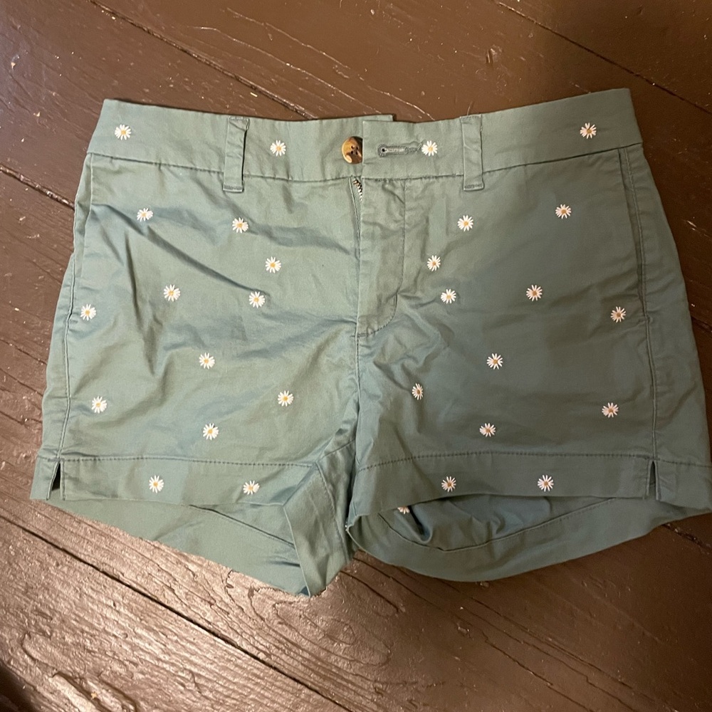Never worn, green and daisy, size 2 shorts